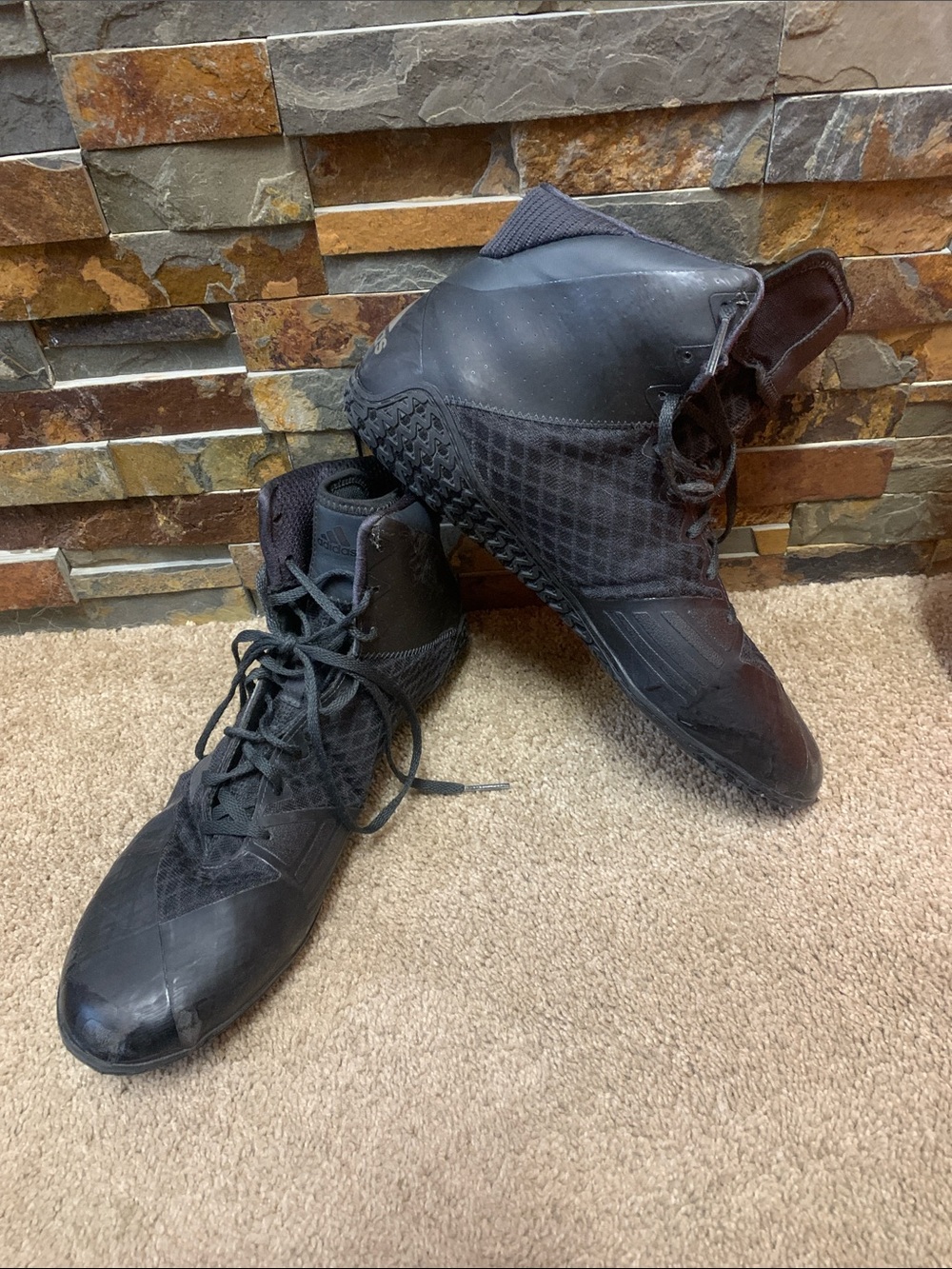 adidas Men's Black High-Top Athletic Lace-Up wrestling shoes